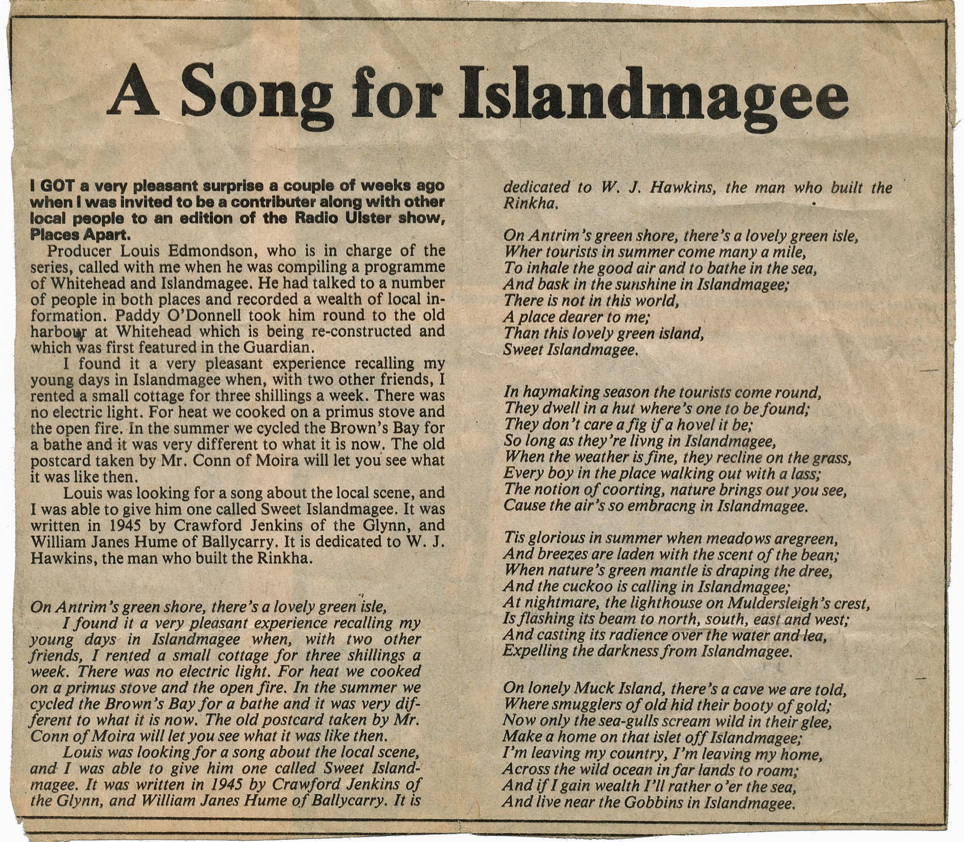 Song for Islandmagee